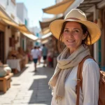 Femme en voyage à Djerba dans le marché de Houmt Souk