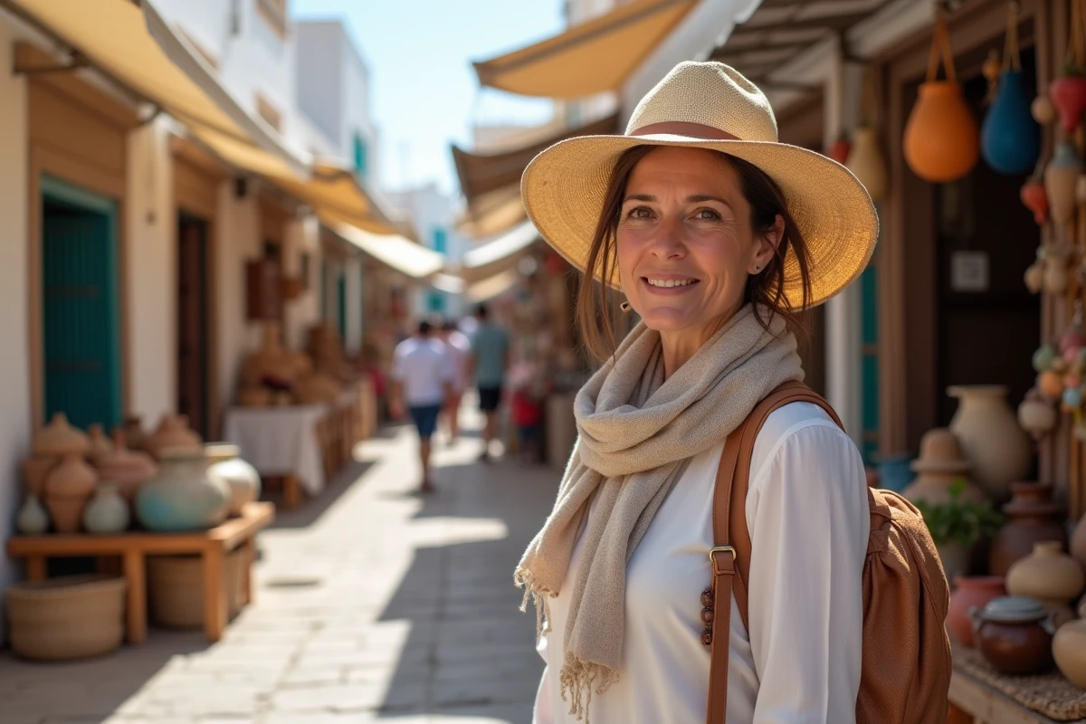 Femme en voyage à Djerba dans le marché de Houmt Souk