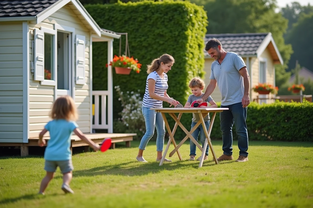 Famille profitant d'un séjour convivial dans un camping Flower Campings avec bon rapport qualité-prix