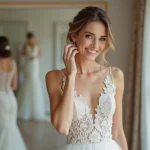 Mariée élégante en robe de mariée en dentelle moderne